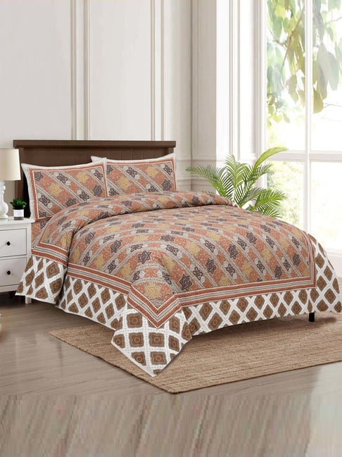 JaipurFabric Brown & Yellow 180 TC 100% Cotton Beauty Double Bedsheet with 2 Pillow Covers-picture-18