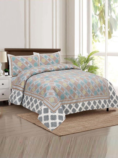 JaipurFabric Grey & Yellow 180 TC 100% Cotton Beauty Double Bedsheet with 2 Pillow Covers-picture-40