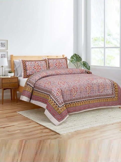 JaipurFabric Redish 180 TC 100% Cotton Floral Double Bedsheet with 2 Pillow Covers-picture-29