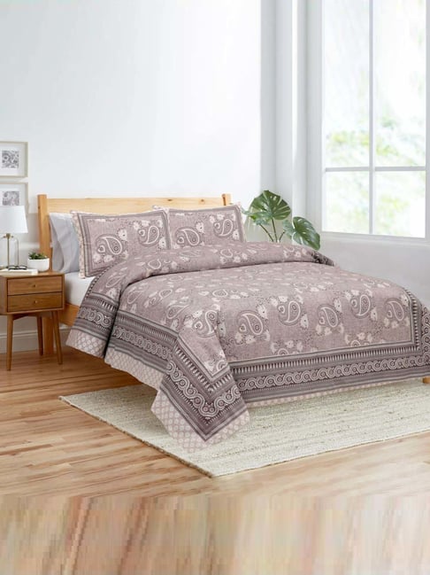 JaipurFabric Rosy Brown 180 TC 100% Cotton Paisley Art Double Bedsheet with 2 Pillow Covers-picture-21