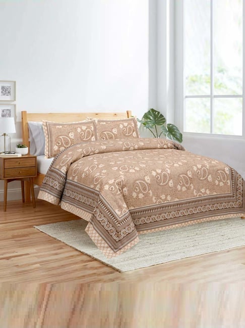 JaipurFabric Brown 180 TC 100% Cotton Paisley Art Double Bedsheet with 2 Pillow Covers-picture-16