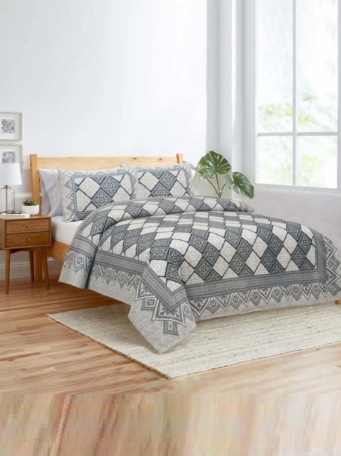JaipurFabric Blue 180 TC 100% Cotton Geometric Double Bedsheet with 2 Pillow Covers-picture-18