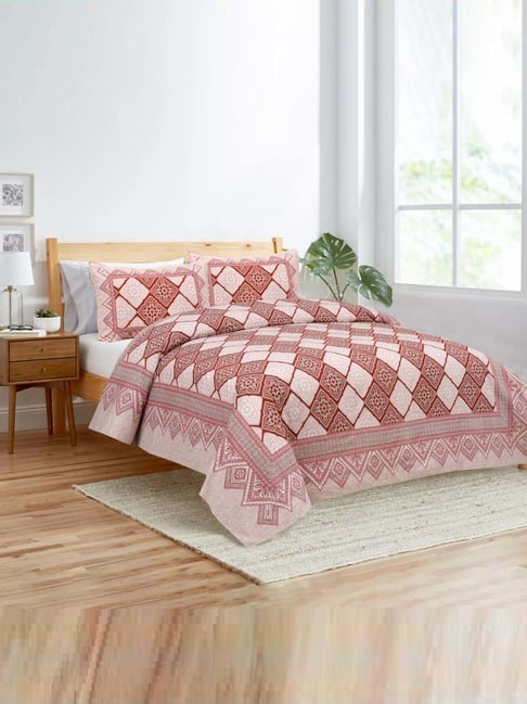 JaipurFabric Pink & Red 180 TC 100% Cotton Geometric Double Bedsheet with 2 Pillow Covers-picture-44