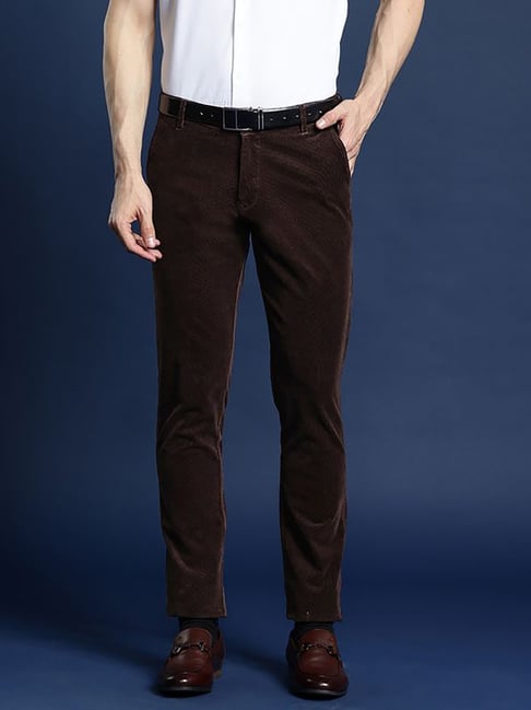 Hancock Brown Slim Fit Solid Trousers-picture-47