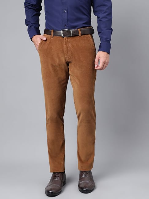 Hancock Brown Slim Fit Solid Trousers