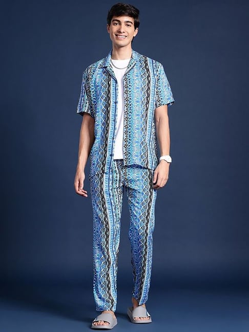 Hancock Blue Regular Fit Print Lounge Sets-picture-10