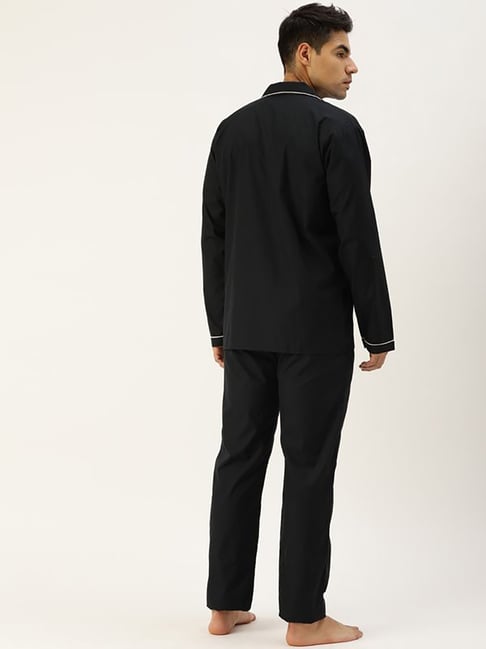 Hancock Black Cotton Regular Fit Solid Lounge Sets-picture-38