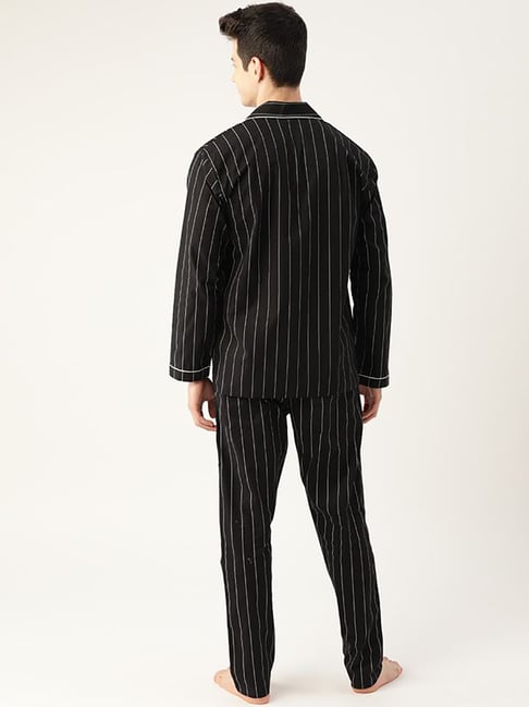 Hancock Black Cotton Regular Fit Stripes Lounge Sets-picture-37