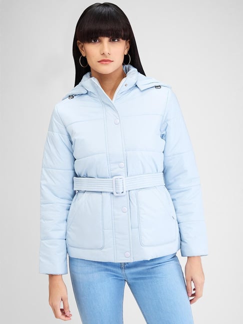 Buy Spykar Light Blue Regular Fit Puffer Jacket for Women Online - Main Image