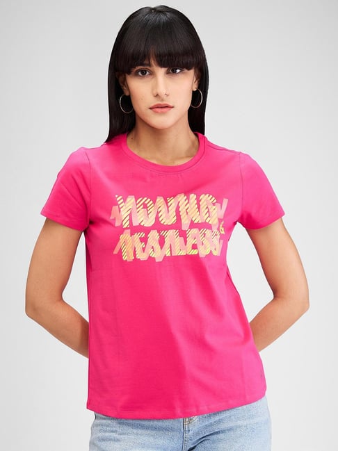 Spykar Pink Graphic Print T-Shirt