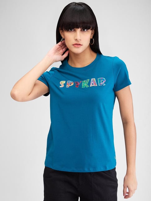 Spykar Teal Graphic Print T-Shirt
