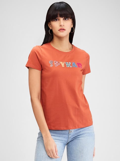 Spykar Brown Graphic Print T-Shirt