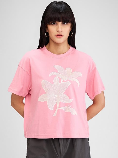 Spykar Pink Printed Oversized T-Shirt