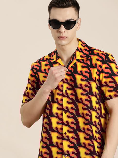 Hancock Yellow Regular Fit Abstract Shirts-picture-41