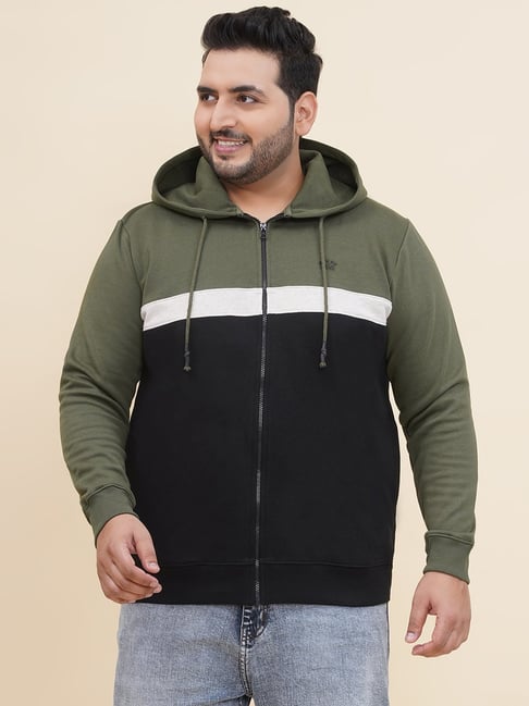 John Pride Green Regular Fit Colour Block Hooded Sweatshirt-picture-36
