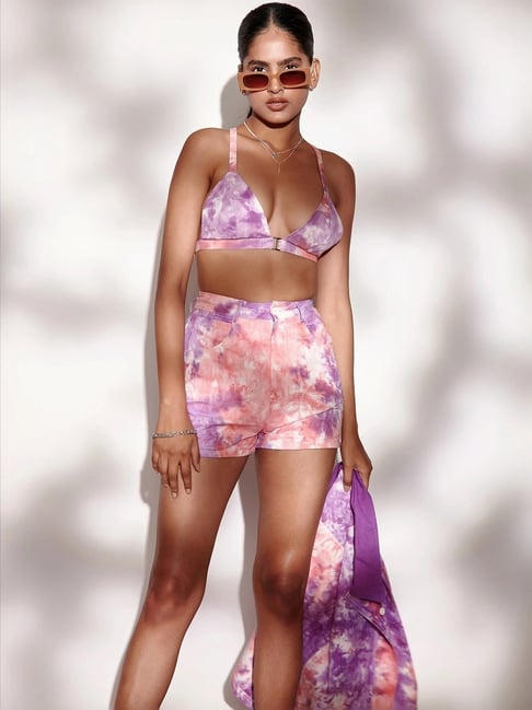 The Clothing Factory Pink & Purple Cotton Printed Bralette Top