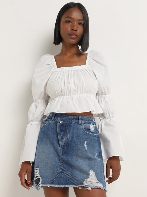 Nuon by Westside White Peplum Cotton Top