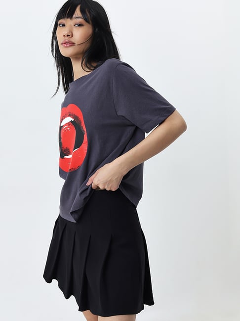 Nuon by Westside Grey Printed Cotton T-Shirt