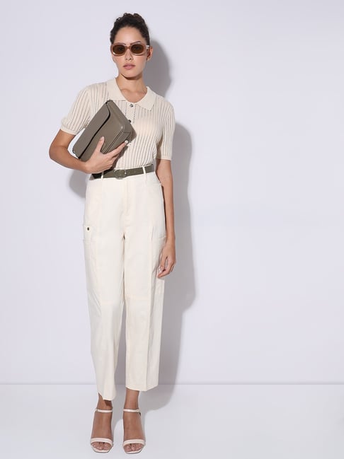 Vero Moda Ecru Straight Fit High Rise Trousers-picture-42