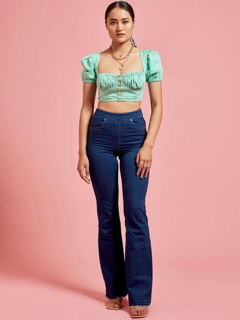 The Clothing Factory Sea Green Cotton Crop Top