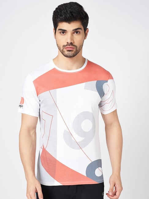 Ajile By Pantaloons White Slim Fit Printed Sports T Shirt