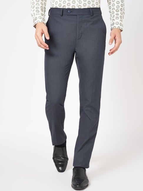 Byford By Pantaloons Black Slim Fit Texture Trousers