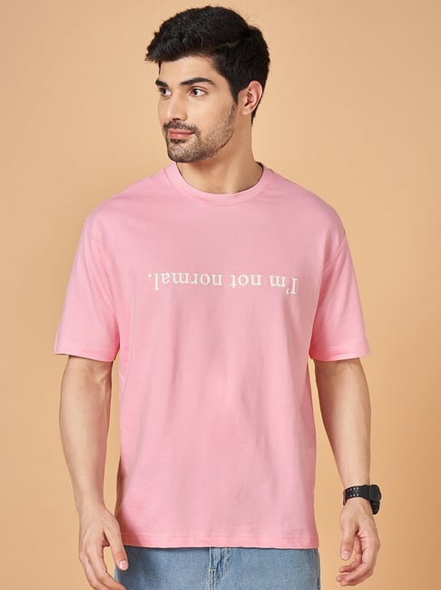 People By Pantaloons Pink Cotton Boxy Fit Printed T-Shirt