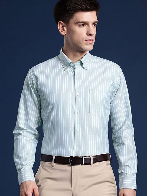 Hancock Green Slim Fit Stripes Shirts-image-33
