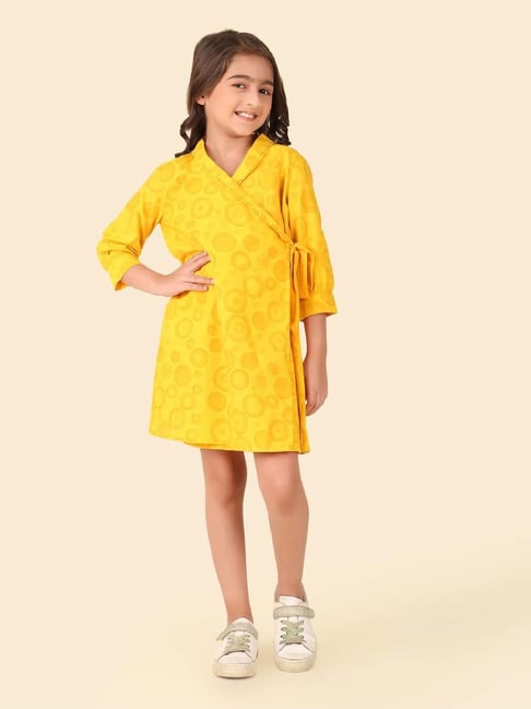 Fabindia Kids Yellow Cotton Printed Dress-picture-44