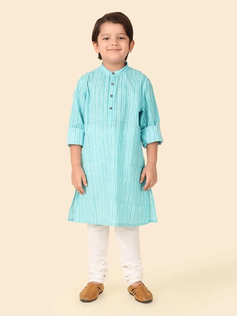 Fabindia Boys Teal Cotton Striped Full Sleeves Kurta-picture-12