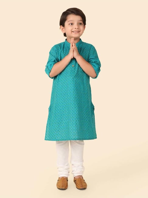 Fabindia Boys Teal Cotton Printed Full Sleeves Kurta-picture-19