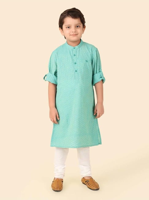 Fabindia Boys Teal Cotton Textured Full Sleeves Kurta Long-picture-17