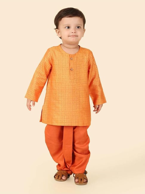Fabindia Boys Rust Printed Full Sleeves Kurta Dhoti Set-picture-38