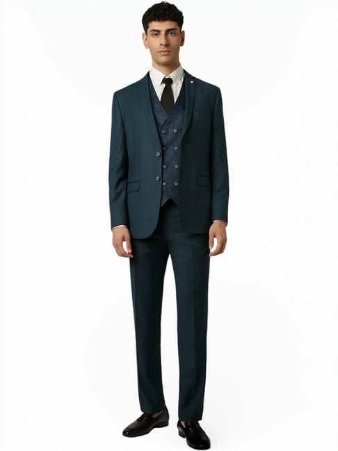 Van Heusen Green Slim Fit Checks Four Piece Suit-picture-33