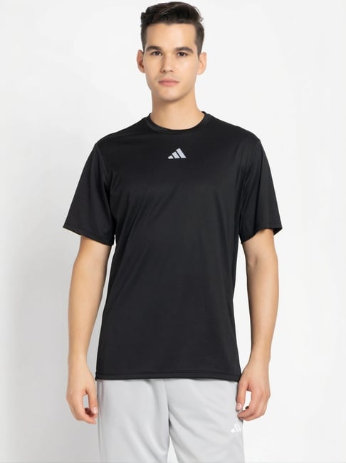Adidas Black Regular Fit Logo Printed Sports T-Shirt-image-36