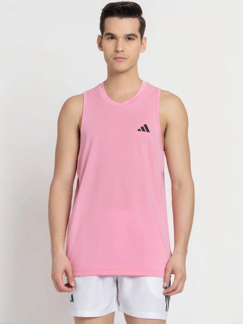 Adidas Pink Slim Fit Logo Printed Tank Tee