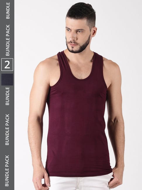 Dollar Lehar Assorted Cotton Regular Fit Vest - Pack Of 2