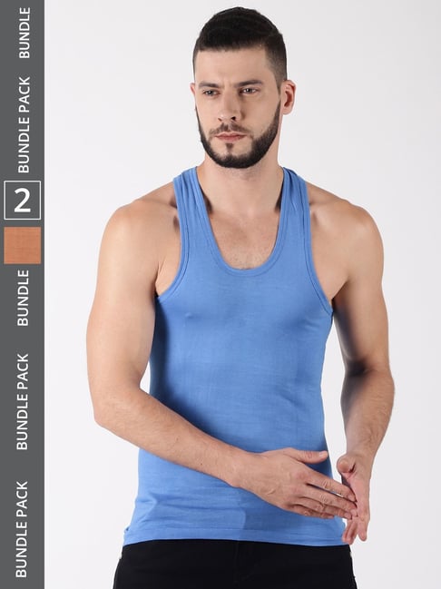 Dollar Lehar Assorted Cotton Regular Fit Vest - Pack Of 2