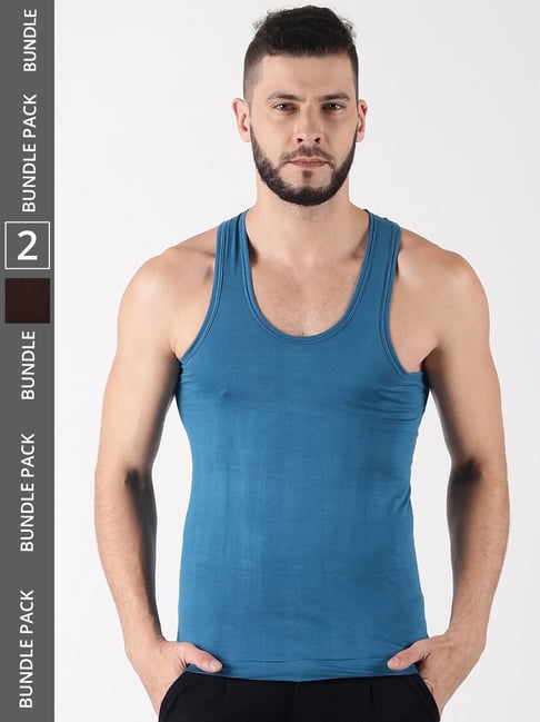 Dollar Lehar Assorted Cotton Regular Fit Vest - Pack Of 2