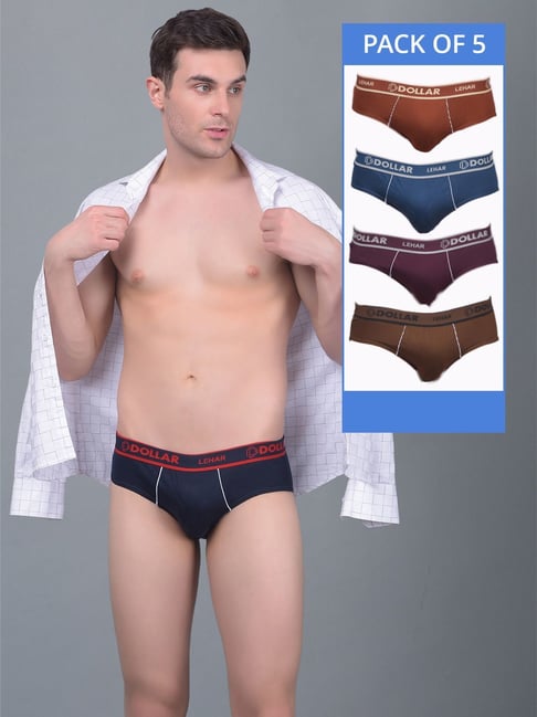 Dollar Lehar Assorted Cotton Regular Fit Briefs - Pack Of 5