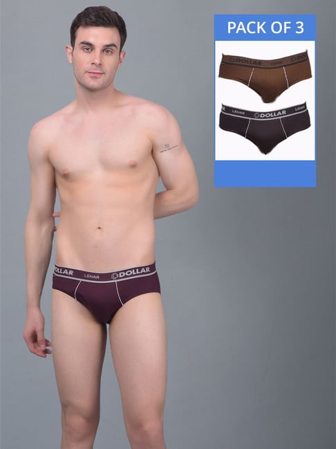 Dollar Lehar Assorted Cotton Regular Fit Briefs - Pack Of 3