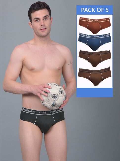 Dollar Lehar Assorted Cotton Regular Fit Briefs - Pack Of 5