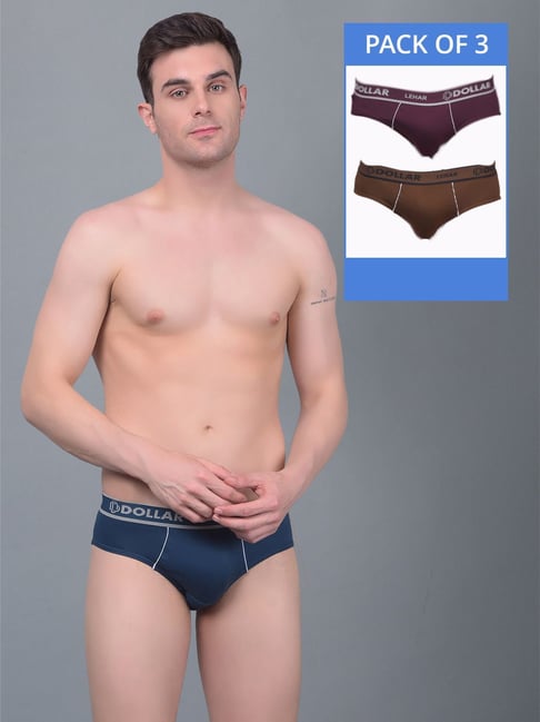Dollar Lehar Assorted Cotton Regular Fit Briefs - Pack Of 3