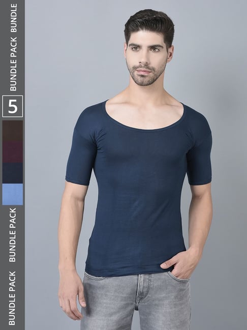 Dollar Lehar Assorted Cotton Regular Fit Vest - Pack Of 5