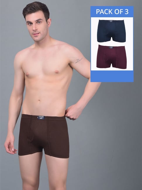 Dollar Lehar Assorted Cotton Regular Fit Trunks - Pack Of 3
