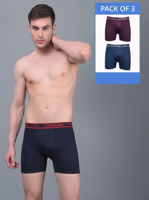 Dollar Lehar Assorted Cotton Regular Fit Trunks - Pack Of 3-picture-10