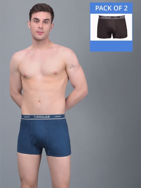 Dollar Lehar Assorted Cotton Regular Fit Trunks - Pack Of 2