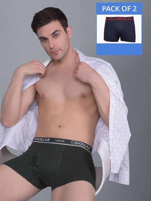 Dollar Lehar Assorted Cotton Regular Fit Trunks - Pack Of 2