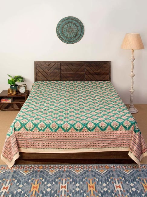 Fabindia Home Paro Green Cotton 118 TC Hand Block Printed Single Bed Cover-picture-17
