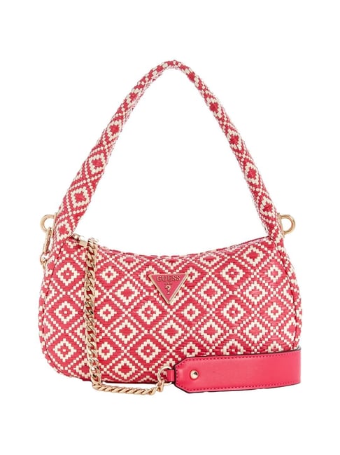 Guess Pink White Woven Hobo Handbag